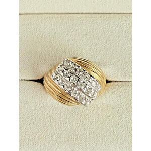 1980s Style Gold Plate Rhinestone Rectangle Cocktail Ring Sz 7 New Old Stock NOS